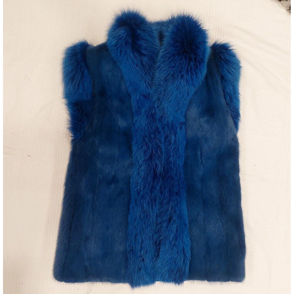 Authentic REVILLON Paris New York Electric Blue Rabbit Fox Fur Convertible Vest - Picture 5 of 14